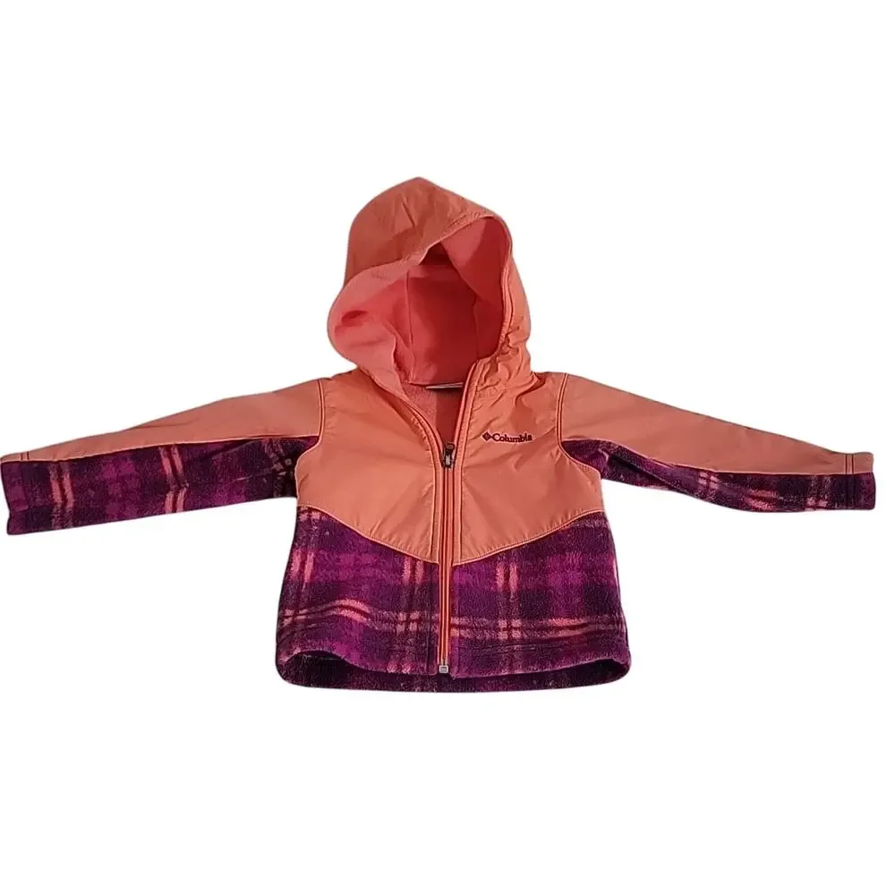 Columbia Girls Jacket 2T Hooded Fleece Plaid‎ Pink Purple Toddler Coat